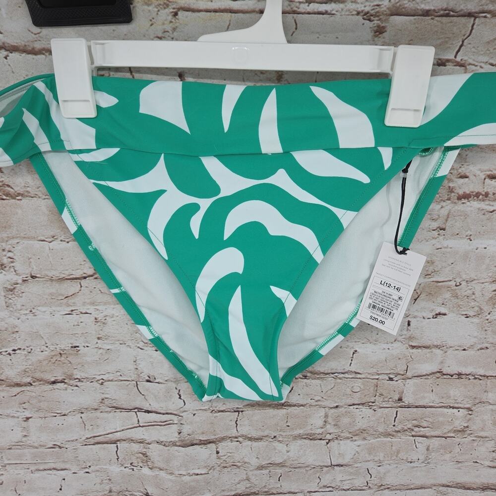 Shade & Shore Swim Bottom Size Large NEW Green White High Cut